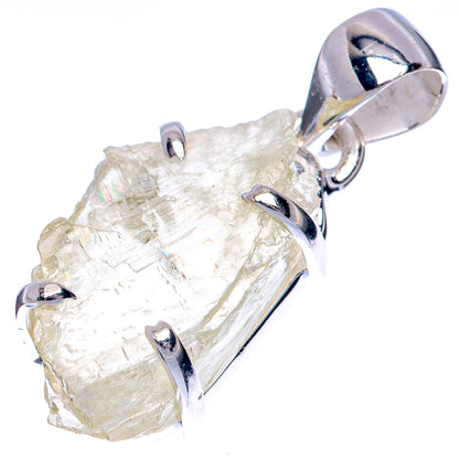 Sterling silver bail pendant featuring a rough pale crystal stone with four prongs