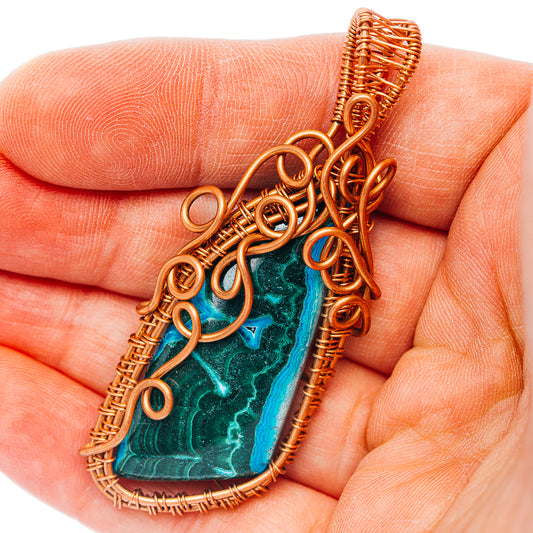 Malachite In Chrysocolla Wire Wrap Pendant 2 1/2" (Copper)