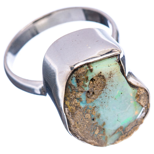 Sterling silver raw opal ring, turquoise stone with irregular edges and brown mineral matrix