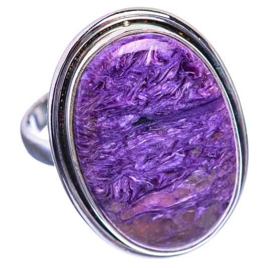 Large Charoite 925 Sterling Silver Ring Size 10