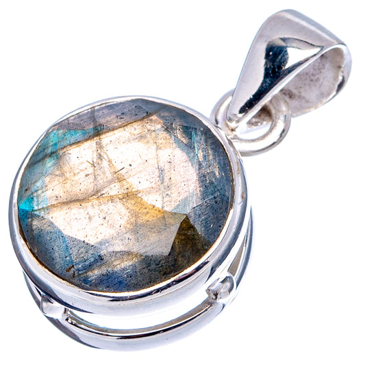 Faceted round labradorite pendant with .925 sterling silver setting and top bail