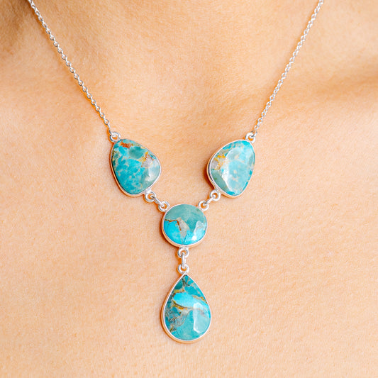 Sterling silver turquoise teardrop necklace with four drop pendants