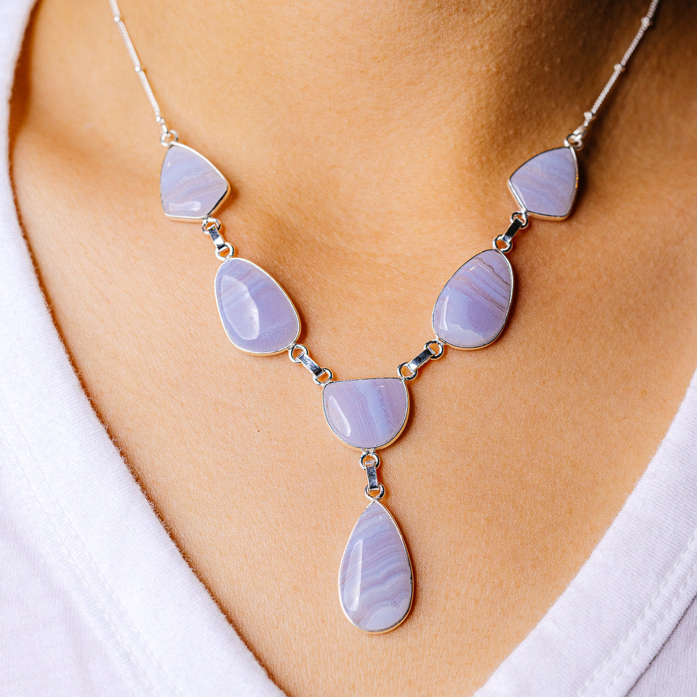 Blue Lace Agate Necklace 16.5 (925 Sterling Silver) N90168