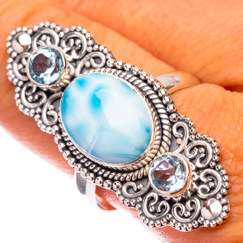 Large Larimar, Blue Topaz 925 Sterling Silver Ring Size 10 (925 Sterling Silver) RING140425