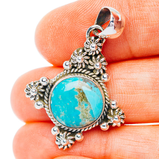 Southwestern Style Kingman Turquoise Pendant 1 3/8" (.925 Sterling Silver)