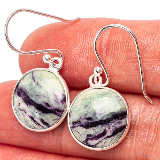 Round kammererite gemstone drop earrings, .925 sterling silver hooks, purple and green