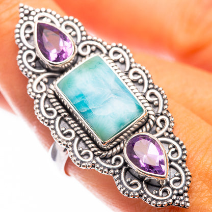 Large Larimar, Blue Topaz Ring Size 8.75 (925 Sterling Silver) R141472