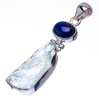 Raw Aquamarine, Lapis Lazuli 925 Sterling Silver Pendant 2 1/8" (925 Sterling Silver) PD38600