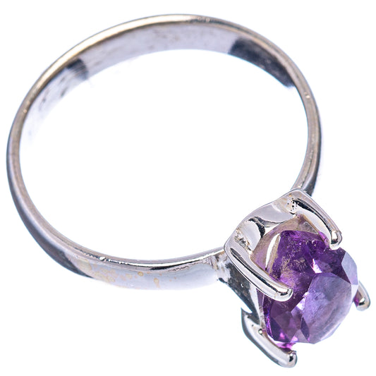 Sterling silver amethyst ring with faceted oval purple gemstone, size 7.5