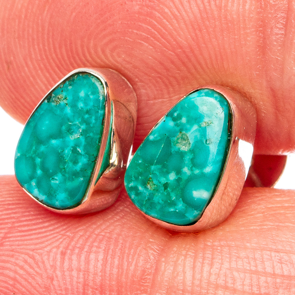 Rare Kingman Turquoise Earrings 3/8" (.925 Sterling Silver)
