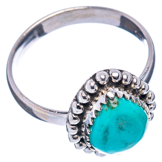 Turquoise cabochon sterling silver ring with beaded halo, side view, size 8.5