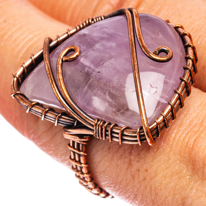 Rose Quartz Wire Wrap Ring Size 8 (Oxidized Copper)