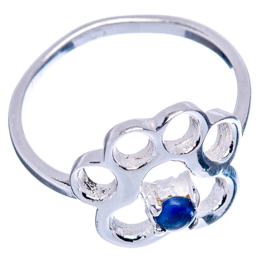 Sterling silver paw ring with blue gemstone, round band and claw settings