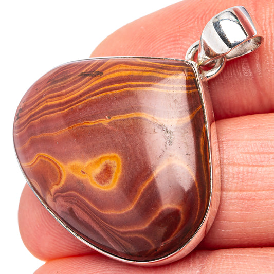 Sterling silver jasper pendant, teardrop brown-and-gold striped stone with bail