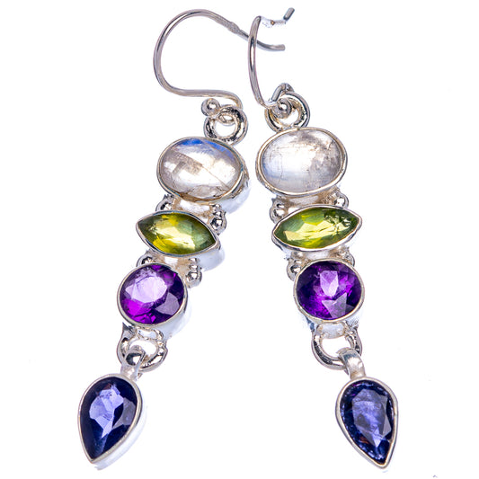 Rainbow Moonstone, Peridot, Amethyst, Tanzanite Earrings 2" (925 Sterling Silver) E433027