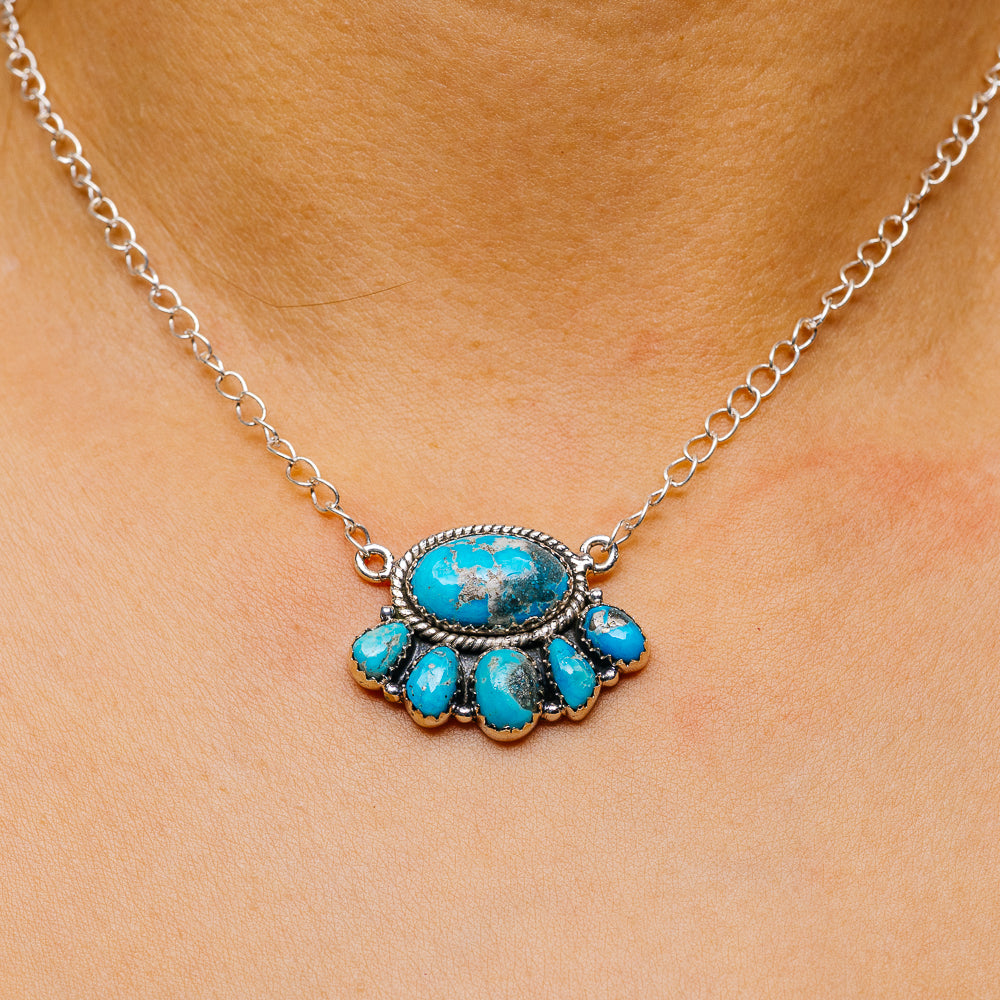 Southwestern Style Sierra Bella Turquoise Necklace 21" (.925 Sterling Silver)