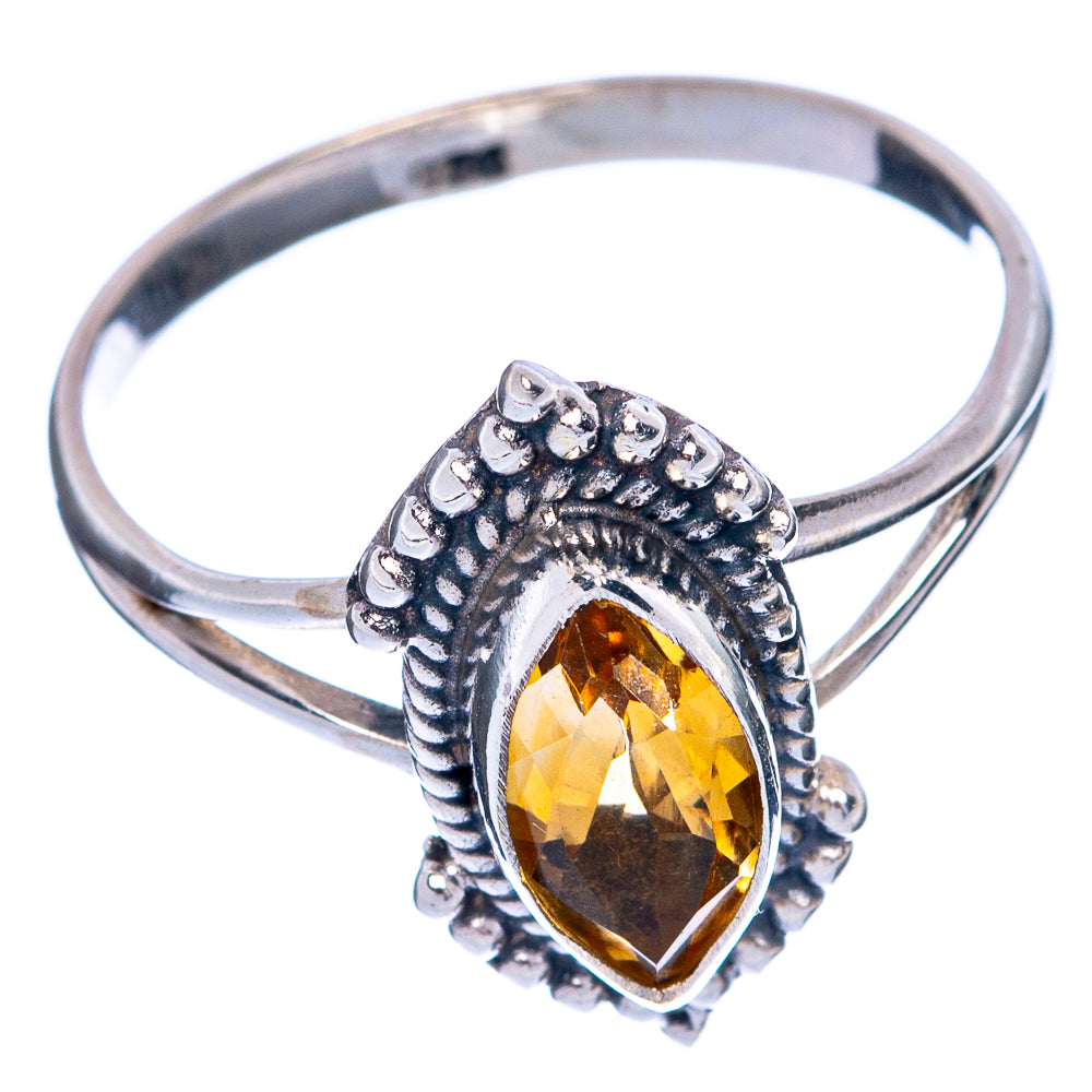 Sterling silver dainty ring with faceted oval citrine gemstone, ornate halo setting