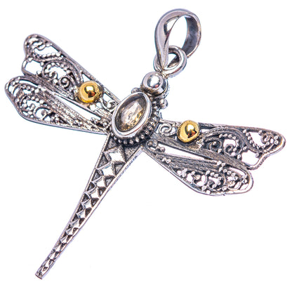 Dragonfly pendant in .925 sterling silver with oval citrine and yellow round accents