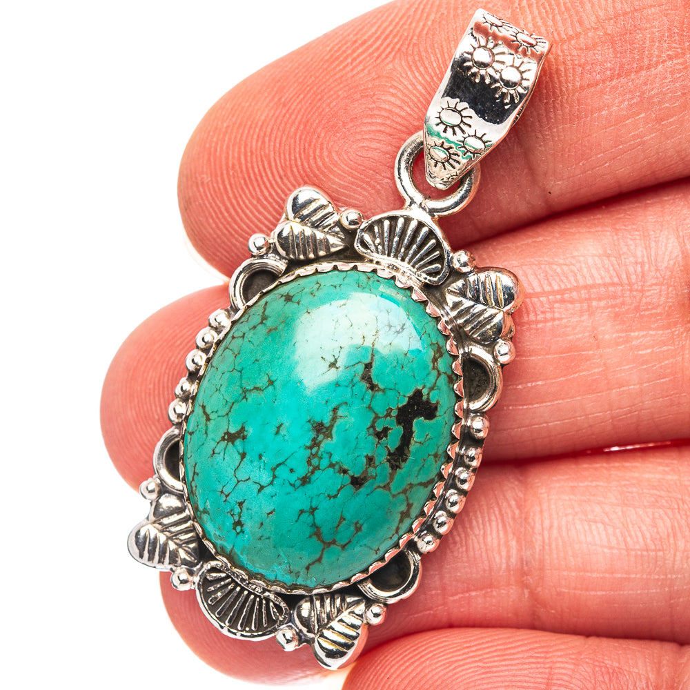 Exclusive Southwestern Style Hubei Turquoise Pendant 1 3/4" (.925 Sterling Silver)