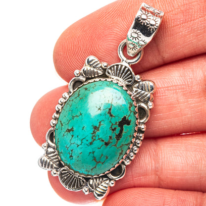 Exclusive Southwestern Style Hubei Turquoise Pendant 1 3/4" (.925 Sterling Silver)