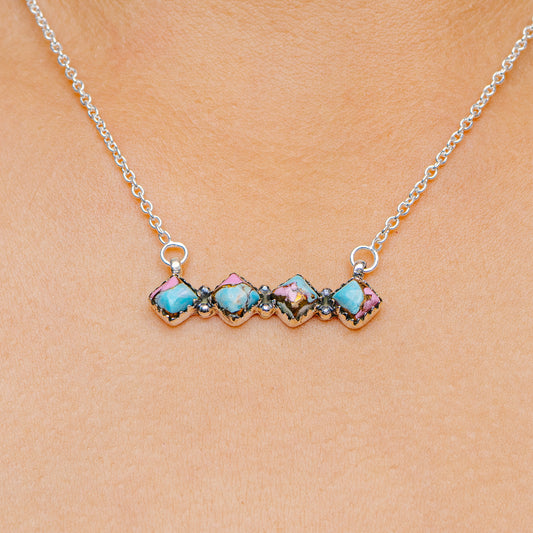 Southwestern Style Cotton Candy Turquoise Necklace 17 to 19" (.925 Sterling Silver)