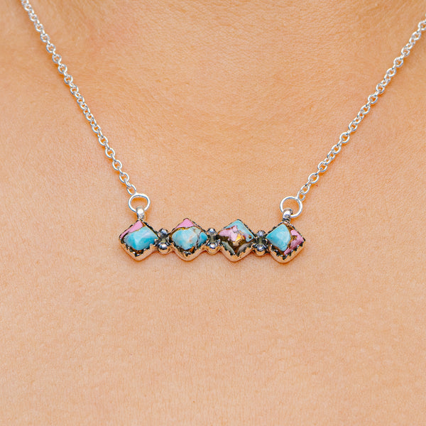Southwestern Style Cotton Candy Turquoise Necklace 17 to 19" (.925 Sterling Silver)
