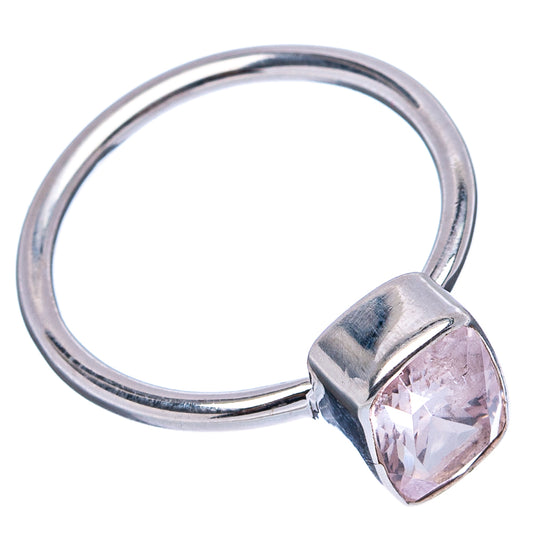 Silver ring with cushion-cut pale pink gemstone, open side view