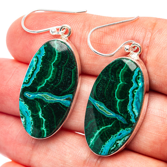 Malachite in chrysocolla oval drop earrings, green turquoise stone with sterling silver hooks