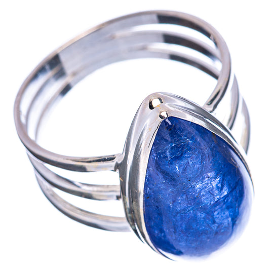 Teardrop blue gemstone ring in .925 sterling silver, open band and bezel setting