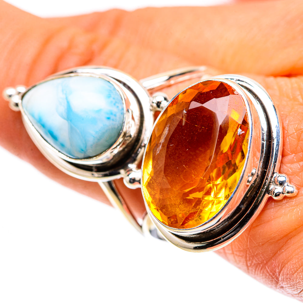 Large Faceted Citrine, Larimar Ring Size 9.75 (925 Sterling Silver) RING138909
