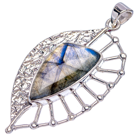 925 sterling silver labradorite oval pendant with blue-gray shimmer and bail loop