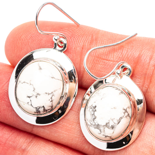 Round howlite stone drop earrings in .925 sterling silver with white marbled veining
