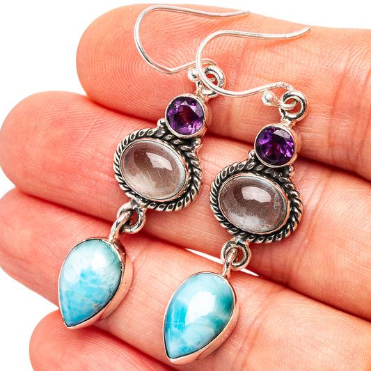 925 sterling silver amethyst and larimar drop earrings, purple and blue stones