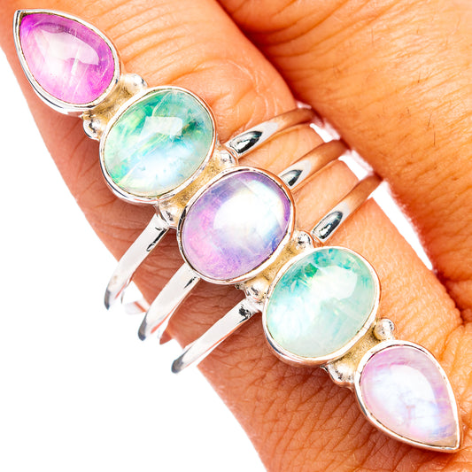 Moonstone ring in .925 sterling silver with pink, green, and purple teardrop stones