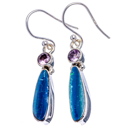 Sterling silver amethyst and blue opal drop earrings with teardrop dangles and fishhook style