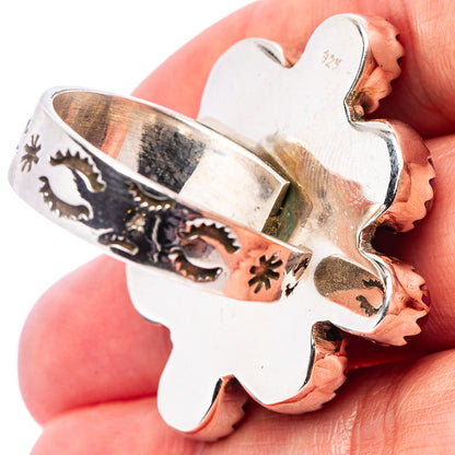 Exclusive Black Onyx , Pink Dahlia Mohave Turquoise Ring Size 10 Adjustable (.925 Sterling Silver)