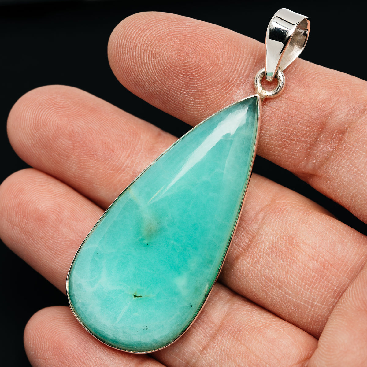 Gemmy Chrysoprase Pendant 2 1/2" (.925 Sterling Silver)