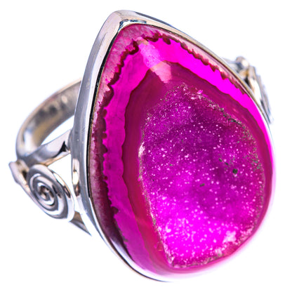 Large Pink Agate Druzy Ring Size 9 (925 Sterling Silver) R142182