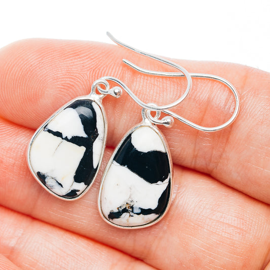 Sterling silver teardrop earrings with white and black marbled stone inlay