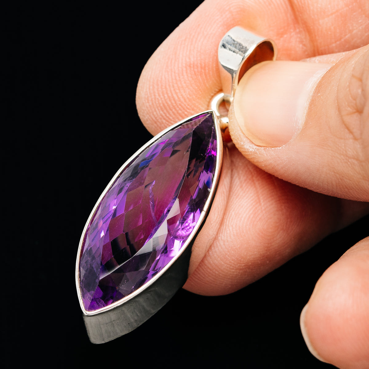 Premium 27.5ct Faceted Brazilian Amethyst Pendant 1 3/4" (.925 Sterling Silver)