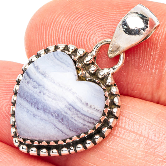 Blue Lace Agate Heart Pendant 1 1/8" (925 Sterling Silver) P43842