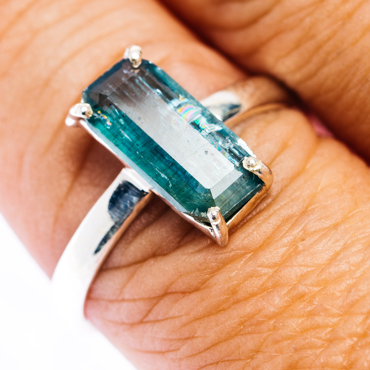 Faceted Paraiba Kyanite Ring Size 9.75 (.925 Sterling Silver)