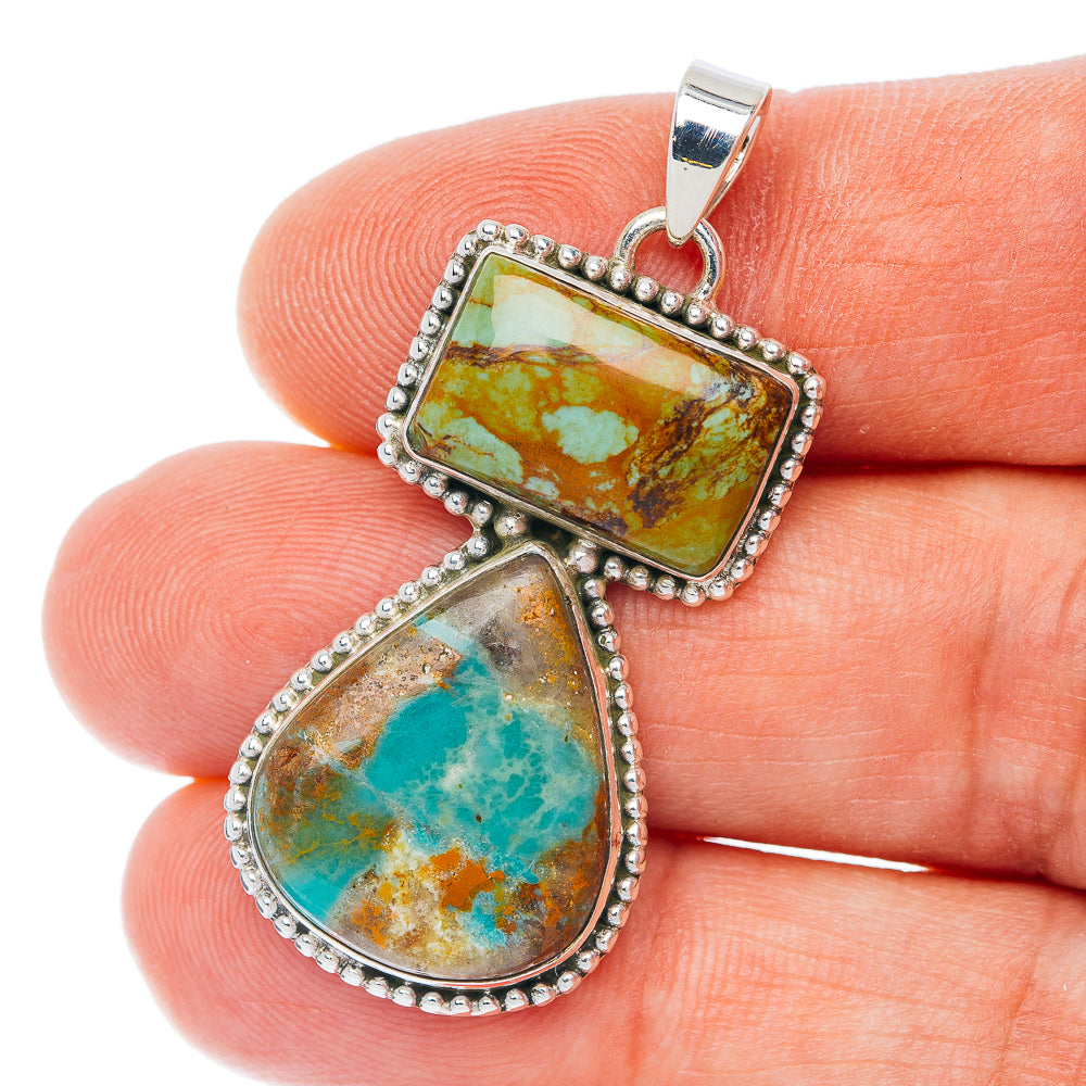 Exclusive Southwestern Style Manassa Turquoise Pendant 1 3/4" (.925 Sterling Silver)