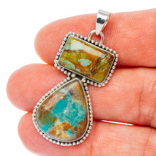 Exclusive Southwestern Style Manassa Turquoise Pendant 1 3/4" (.925 Sterling Silver)