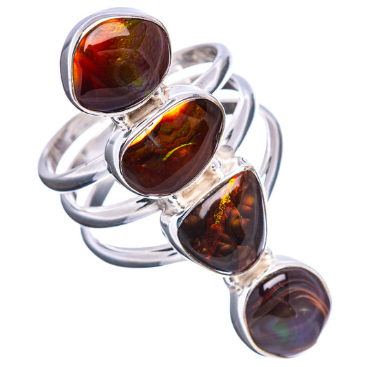 Sterling silver fire opal ring, four oval dark amber stones with red-gold flashes