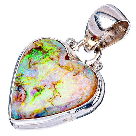 Rare Sterling Opal Heart Pendant 1 1/8" (925 Sterling Silver) P42935