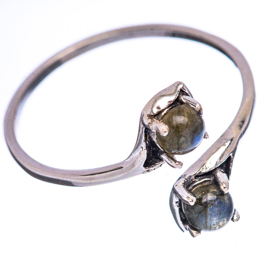 Sterling silver ring with two oval labradorite stones and openwork shank