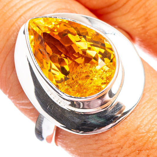 Faceted citrine sterling silver ring, size 9.5, oval gemstone, polished .925 band