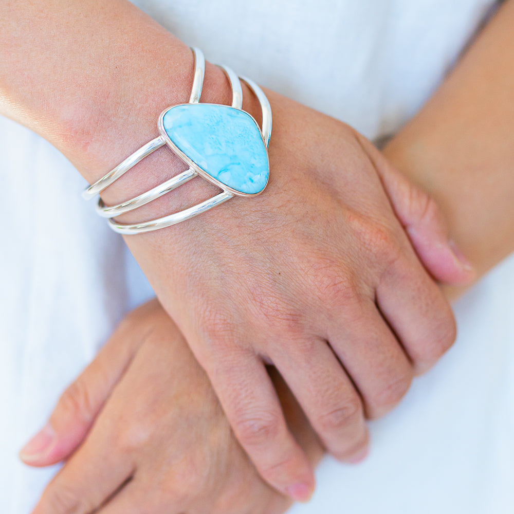 Larimar 925 Sterling Silver Cuff Bracelet Adjustable
