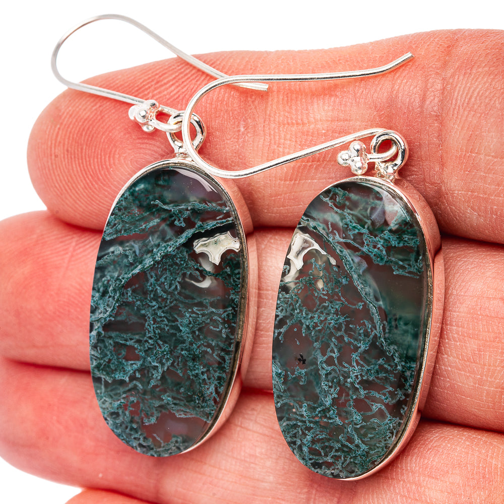 Premium Green Moss Agate Earrings 1 7/8" (.925 Sterling Silver)